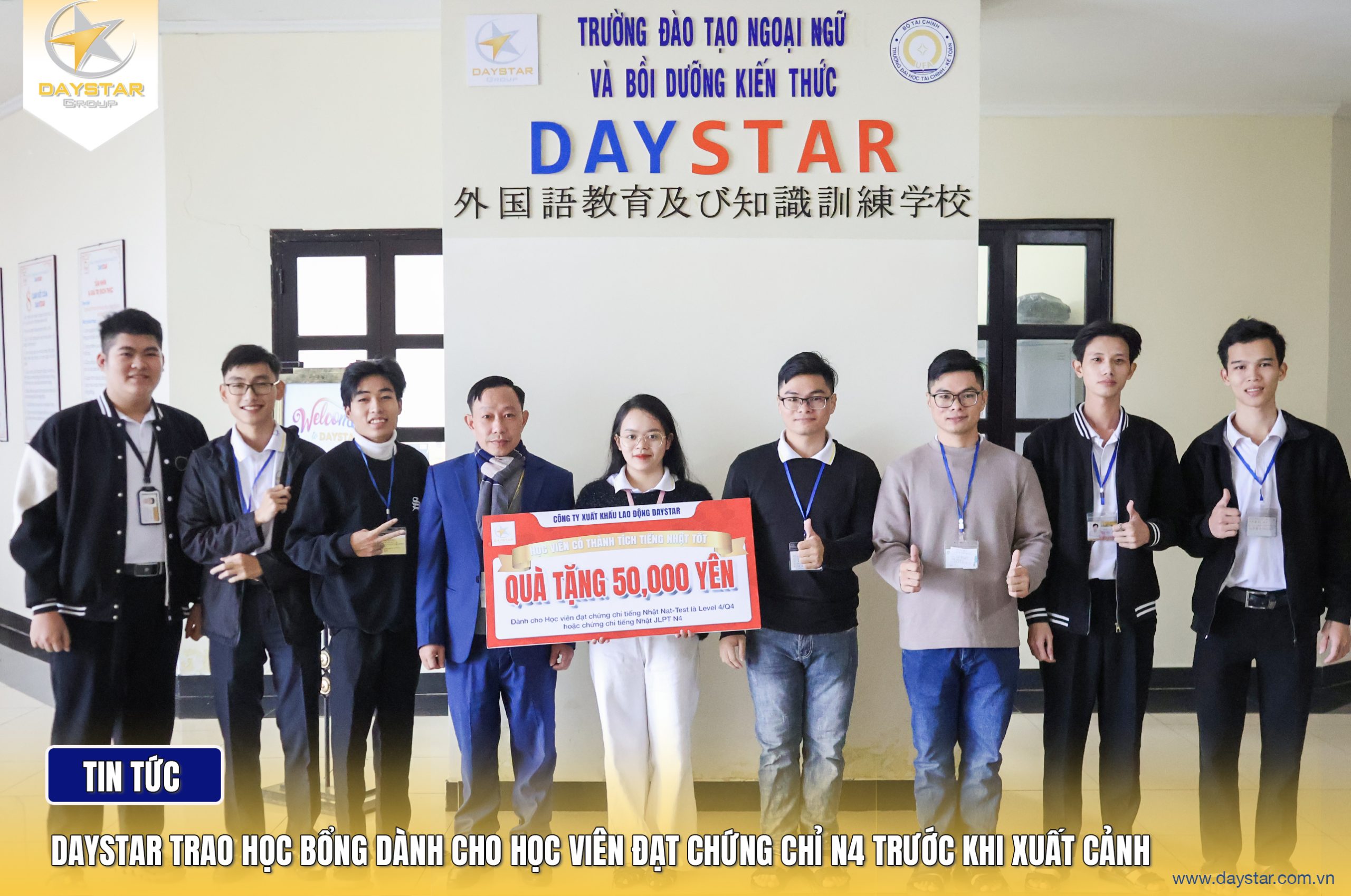 Daystar trao học bổng 50.000 yên cho học viên đỗ N4 trước khi xuất cảnh